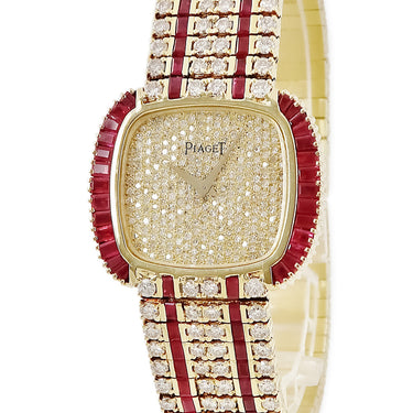 腕時計 ピアジェ PIAGET ミニ ウォーホル 75121 クオーツ メンズ OH済 K18YG無垢 ダイヤ ルビー イエローゴールド ヴィンテージ