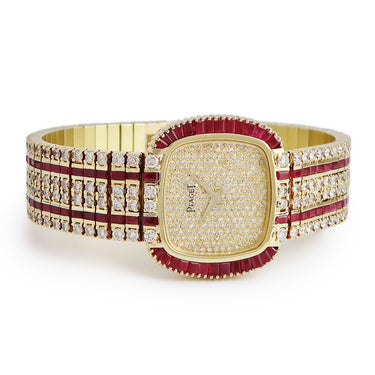 腕時計 ピアジェ PIAGET ミニ ウォーホル 75121 クオーツ メンズ OH済 K18YG無垢 ダイヤ ルビー イエローゴールド ヴィンテージ