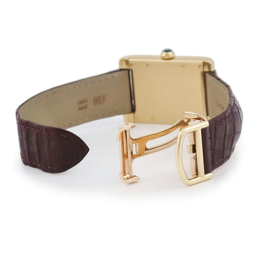 腕時計 カルティエ Cartier タンク アビス LM CPCP W1529451 手巻き メンズ K18YG無垢 ギヨシェ 角型 青針 ローマ数字