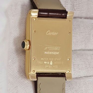 腕時計 カルティエ Cartier タンク アビス LM CPCP W1529451 手巻き メンズ K18YG無垢 ギヨシェ 角型 青針 ローマ数字