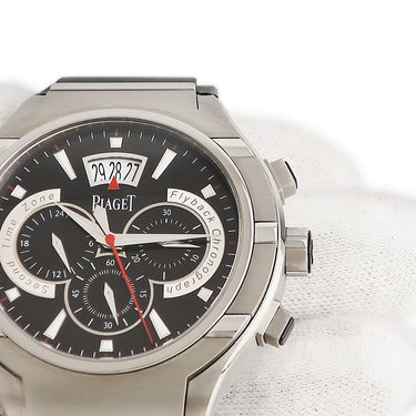 腕時計 ピアジェ PIAGET ポロ 45 クロノグラフ P10534 G0A34002 自動巻き メンズ ブラック バー デイト 2タイムゾーン表示