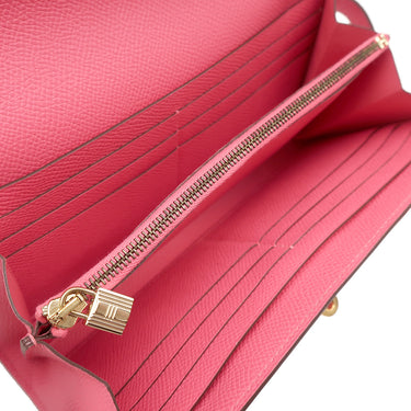 エルメス HERMES ケリーウォレット ロング ローズアザレ ヴォーエプソン 長財布 ゴールド金具