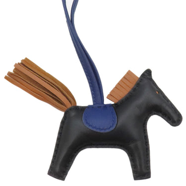 エルメス HERMES ロデオPM ブラック×ブルーサフィール×ゴールド アニューミロ バッグチャーム 黒 青 茶