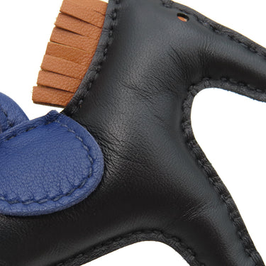 エルメス HERMES ロデオPM ブラック×ブルーサフィール×ゴールド アニューミロ バッグチャーム 黒 青 茶