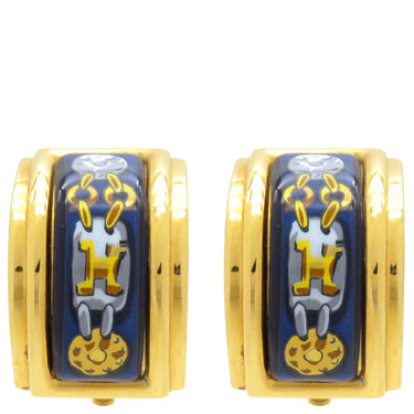 エルメス HERMES エマイユ ネイビーXゴールド GP 七宝焼き イヤリング 七宝