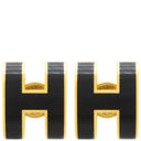 エルメス HERMES ポップアッシュ Hピアス ブラックXゴールド GP エナメル ピアス H型