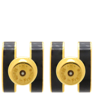 エルメス HERMES ポップアッシュ Hピアス ブラックXゴールド GP エナメル ピアス H型