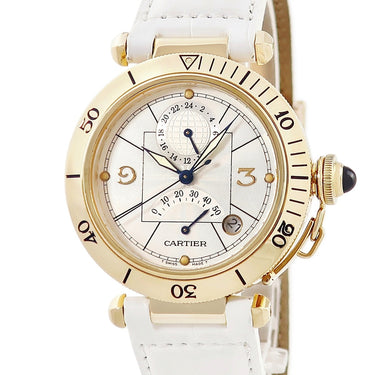 腕時計 カルティエ Cartier パシャ 38mm GMT パワーリザーブ W3014456 自動巻き メンズ OH済 K18YG無垢 デイト トリチウム