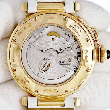 腕時計 カルティエ Cartier パシャ 38mm GMT パワーリザーブ W3014456 自動巻き メンズ OH済 K18YG無垢 デイト トリチウム