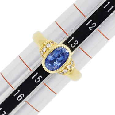 ノンブランド NON BRAND ブルーサファイア ダイヤリング イエローゴールド×ブルー K18YG サファイア ダイヤモンド リング 指輪 Au750 18K 青 オーバル 14号