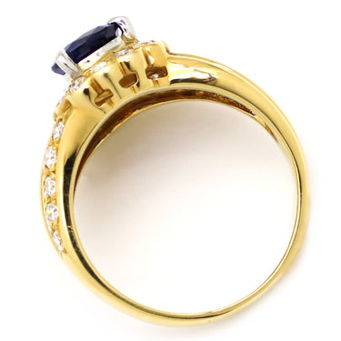 ノンブランド NON BRAND ブルーサファイア ダイヤリング イエローゴールド K18YG サファイア ダイヤモンド Pt900 リング 指輪 青 10.5号