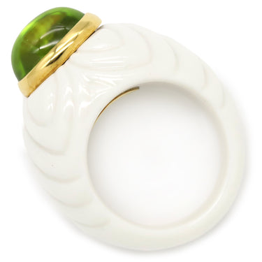 ブルガリ BVLGARI チャンドラ ホワイト×グリーン K18YG ホワイトセラミック トルマリン リング 指輪 750 18金 トルマリン 9号