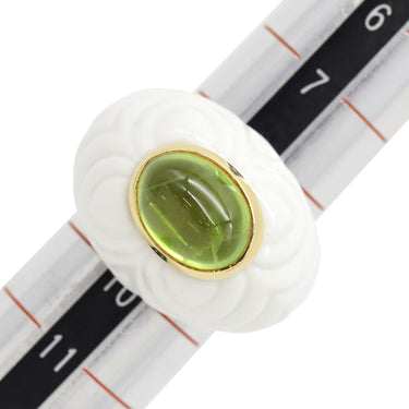 ブルガリ BVLGARI チャンドラ ホワイト×グリーン K18YG ホワイトセラミック トルマリン リング 指輪 750 18金 トルマリン 9号