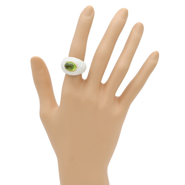 ブルガリ BVLGARI チャンドラ ホワイト×グリーン K18YG ホワイトセラミック トルマリン リング 指輪 750 18金 トルマリン 9号