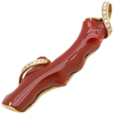 ノンブランド NON BRAND 珊瑚 ダイヤ イエローゴールド K18YG ダイヤモンド 珊瑚 ペンダントトップ 赤 血赤サンゴ