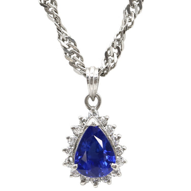 ノンブランド NON BRAND サファイア ダイヤモンド プラチナシルバー Pt900 Pt850 サファイア ダイヤモンド ネックレス Pt850 Pt900 ドロップ ペンダント