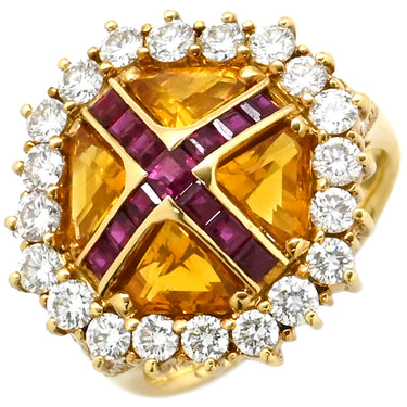 アクアスキュータム Aquascutum ゴールデンサファイア リング イエローゴールド K18YG ダイヤモンド ルビー ゴールデンサファイア リング 指輪 K18YG 750 18K 18金 ダイヤ ルビー 12.5号