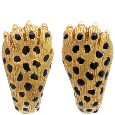 ノンブランド NON BRAND エナメル アンティーク イヤリング イエローゴールド K18YG エナメル イヤリング 750 ヒョウ 豹 アニマル