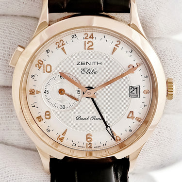 腕時計 ゼニス ZENITH クラス エリート デュアルタイム 18.1125.682/02.C490 自動巻き メンズ K18RG無垢 GMT アイボリー デイト