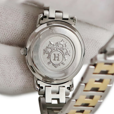 腕時計 エルメス HERMES クリッパー CL4.220 クオーツ レディース GP×SS コンビ ホワイト Hマークブレス ヴィンテージ