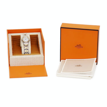 腕時計 エルメス HERMES クリッパー CL4.220 クオーツ レディース GP×SS コンビ ホワイト Hマークブレス ヴィンテージ
