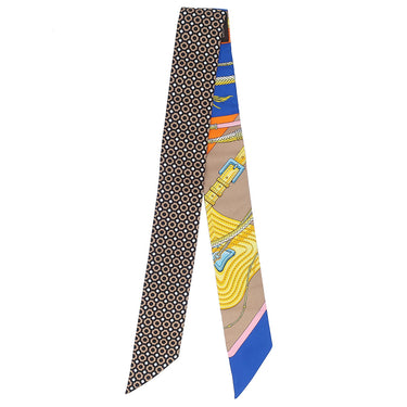 エルメス HERMES ツイリー ブルーロイ×べージュ×オレンジ シルク スカーフ 【CLIC CLAC MODERN CANNAGE/クリック クラック モダン カナージュ】