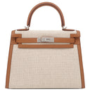 エルメス HERMES ケリー28 外縫い フォーブ×エクリュ トワルアッシュ スイフト 2WAYバッグ シルバー金具 茶