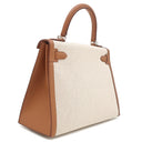 エルメス HERMES ケリー28 外縫い フォーブ×エクリュ トワルアッシュ スイフト 2WAYバッグ シルバー金具 茶