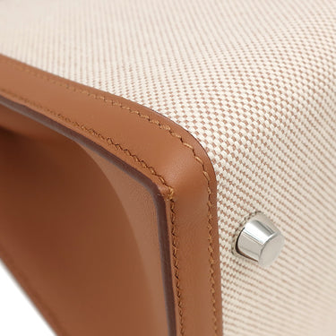 エルメス HERMES ケリー28 外縫い フォーブ×エクリュ トワルアッシュ スイフト 2WAYバッグ シルバー金具 茶