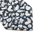 シャネル CHANEL アニマル柄 9.5cm ネイビー×アイボリー シルク ネクタイ 紺 ネコ フクロウ ウサギ 魚