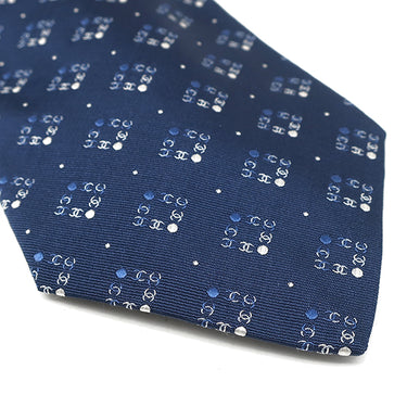 シャネル CHANEL ココマーク ブロック 10cm ネイビー シルク ネクタイ 紺