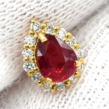 ノンブランド NON BRAND ルビー ダイヤ レッド×イエローゴールド K18YG ルビー ダイヤモンド ピアス 赤 18K 750 YG ペアシェイプカット 両耳用