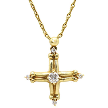 星の砂 ミニクロス ダイヤ ペンダント イエローゴールド K18YG ダイヤモンド ネックレス 750 YG 5P ダイヤモンド