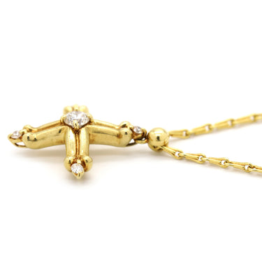 星の砂 ミニクロス ダイヤ ペンダント イエローゴールド K18YG ダイヤモンド ネックレス 750 YG 5P ダイヤモンド