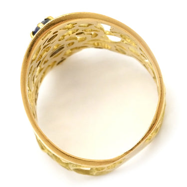 ノンブランド NON BRAND ブルーサファイア ダイヤ イエローゴールド K18YG サファイア ダイヤモンド リング 指輪 Au750 18K 18金 アンティークジュエリー 透かし彫り 14号