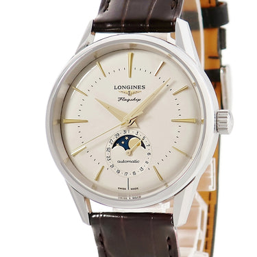 腕時計 ロンジン LONGINES フラッグシップ ヘリテージ ムーンフェイズ L4.815.4.78.2 自動巻き メンズ シルバー アイボリー バー　