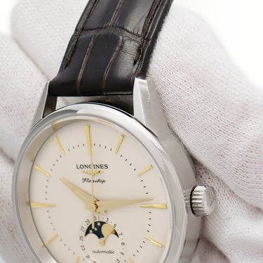 腕時計 ロンジン LONGINES フラッグシップ ヘリテージ ムーンフェイズ L4.815.4.78.2 自動巻き メンズ シルバー アイボリー バー　