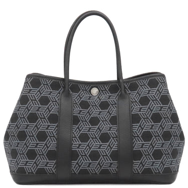 エルメス HERMES ガーデンパーティーTPM ネイビー×ブラック トワルソーアッシュ レザー トートバッグ シルバー金具 黒 紺