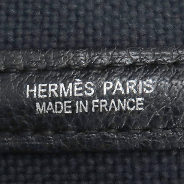 エルメス HERMES ガーデンパーティーTPM ネイビー×ブラック トワルソーアッシュ レザー トートバッグ シルバー金具 黒 紺