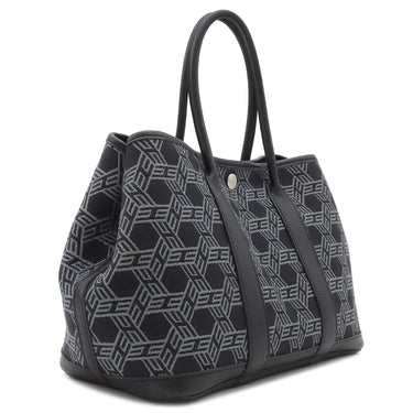 エルメス HERMES ガーデンパーティーTPM ネイビー×ブラック トワルソーアッシュ レザー トートバッグ シルバー金具 黒 紺