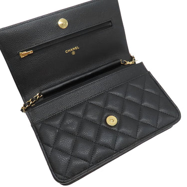シャネル CHANEL マトラッセ AP0250 ブラック キャビアスキン チェーンウォレット ゴールド金具 黒 斜め掛け チェーンショルダー