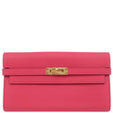 エルメス HERMES ケリーウォレット ロング ローズエクストリーム ヴォーエプソン 長財布 ゴールド金具