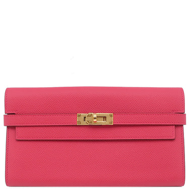 エルメス HERMES ケリーウォレット ロング ローズエクストリーム ヴォーエプソン 長財布 ゴールド金具