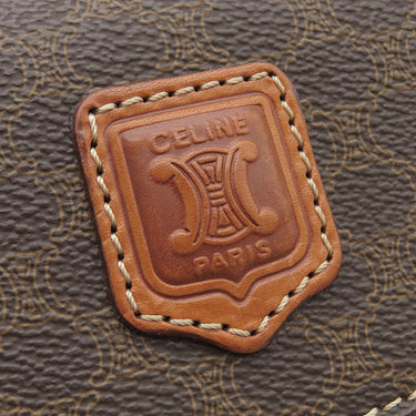 セリーヌ CELINE マカダム ハーフムーン ブラウン PVC レザー ハンドバッグ ゴールド金具 茶 ミニボストン