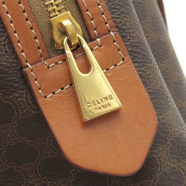 セリーヌ CELINE マカダム ハーフムーン ブラウン PVC レザー ハンドバッグ ゴールド金具 茶 ミニボストン