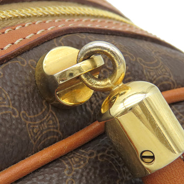 セリーヌ CELINE マカダム ハーフムーン ブラウン PVC レザー ハンドバッグ ゴールド金具 茶 ミニボストン