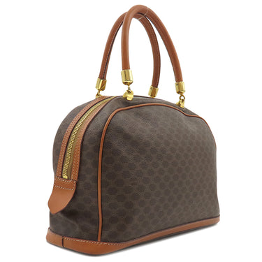 セリーヌ CELINE マカダム ハーフムーン ブラウン PVC レザー ハンドバッグ ゴールド金具 茶 ミニボストン