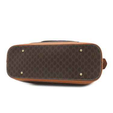 セリーヌ CELINE マカダム ハーフムーン ブラウン PVC レザー ハンドバッグ ゴールド金具 茶 ミニボストン