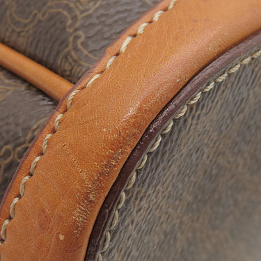 セリーヌ CELINE マカダム ハーフムーン ブラウン PVC レザー ハンドバッグ ゴールド金具 茶 ミニボストン