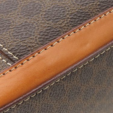 セリーヌ CELINE マカダム ハーフムーン ブラウン PVC レザー ハンドバッグ ゴールド金具 茶 ミニボストン